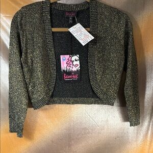 Patricia Field shimmery Metallic Black and‎ Gold knitted Shrug NWT size 6 E1